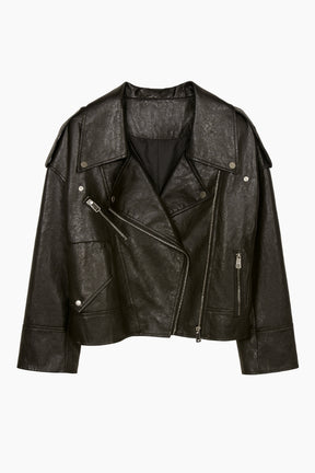 brown leather jacket with a side zipper