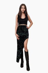 Velvet Sequin Slit Skirt Long