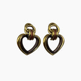 Pair of gold and brown heart-shaped earrings 