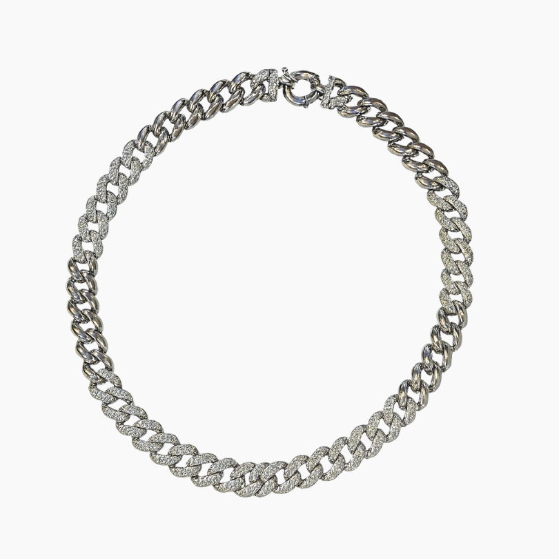 Big Spring Clasp Half Pave Cuban Chain Choker