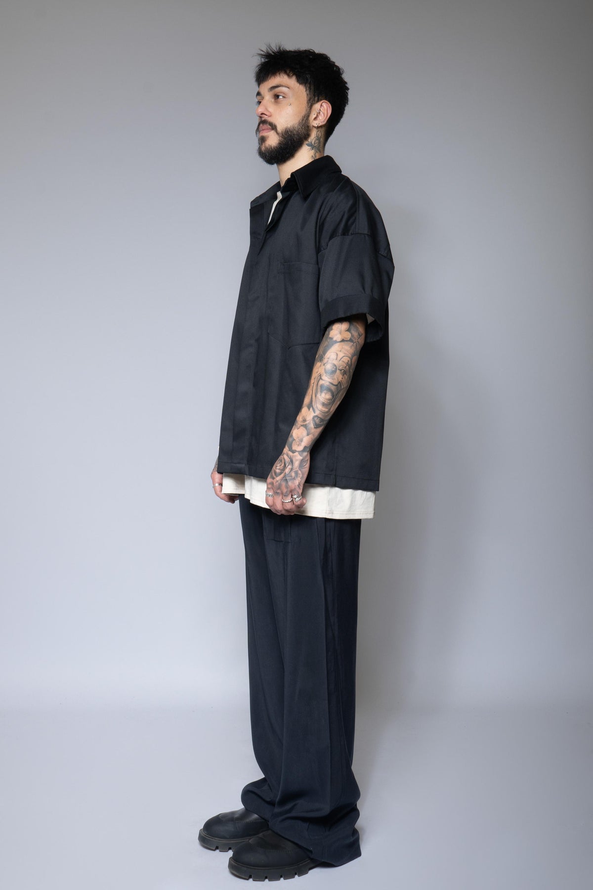 Oversized Shirt(Short Sleeve) - Black - FLTRD UAE