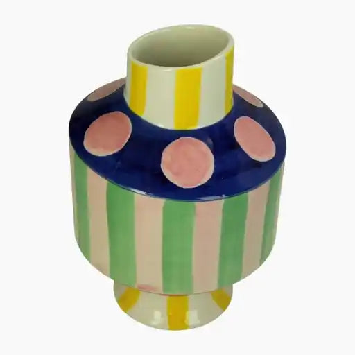 Colorful vase with polka dots and stripes 