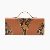 Brown clutch bag with snake print pattern 