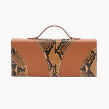 Brown clutch bag with snake print pattern 
