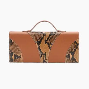 Brown clutch bag with snake print pattern 