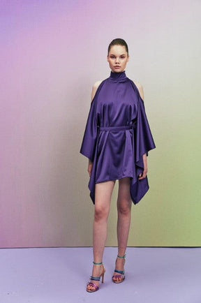 Purple Cut Out Shoulders Dress - FLTRD UAE