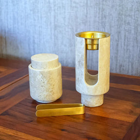 Tohfa Luxe Marble Bukhoor Set with Brass Accessories