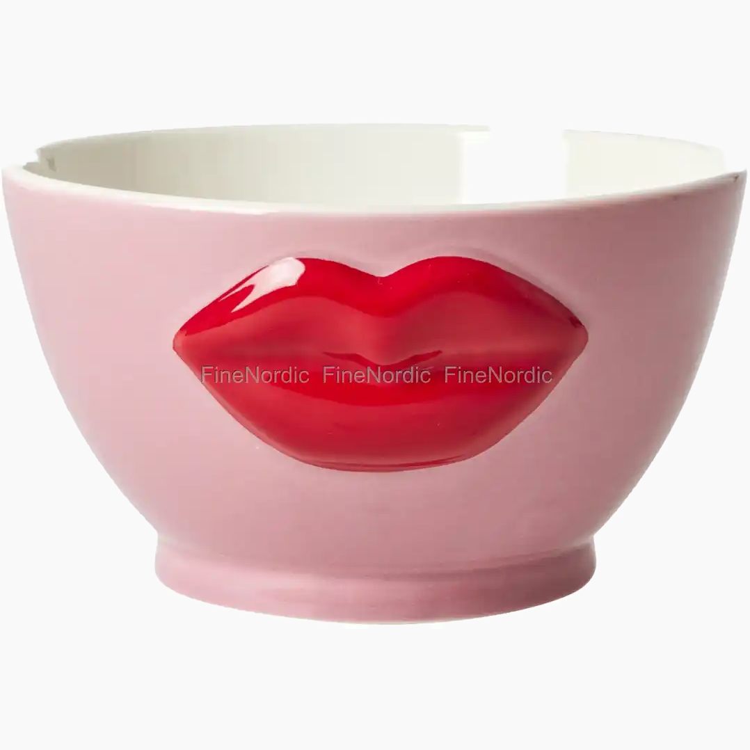 Ceramic Bowl with Embossed Lips - Pink - 600 ml
