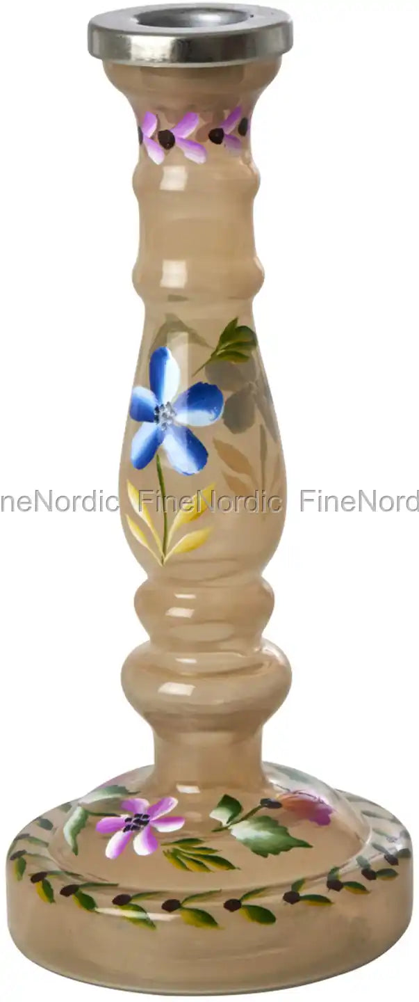 Glass Candle Holder Hand Painted in Dusty Yellow