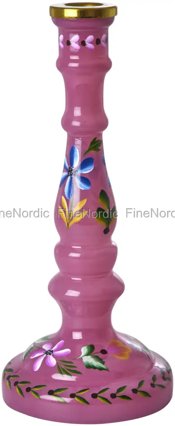 Glass Candle Holder Hand Painted in Pink