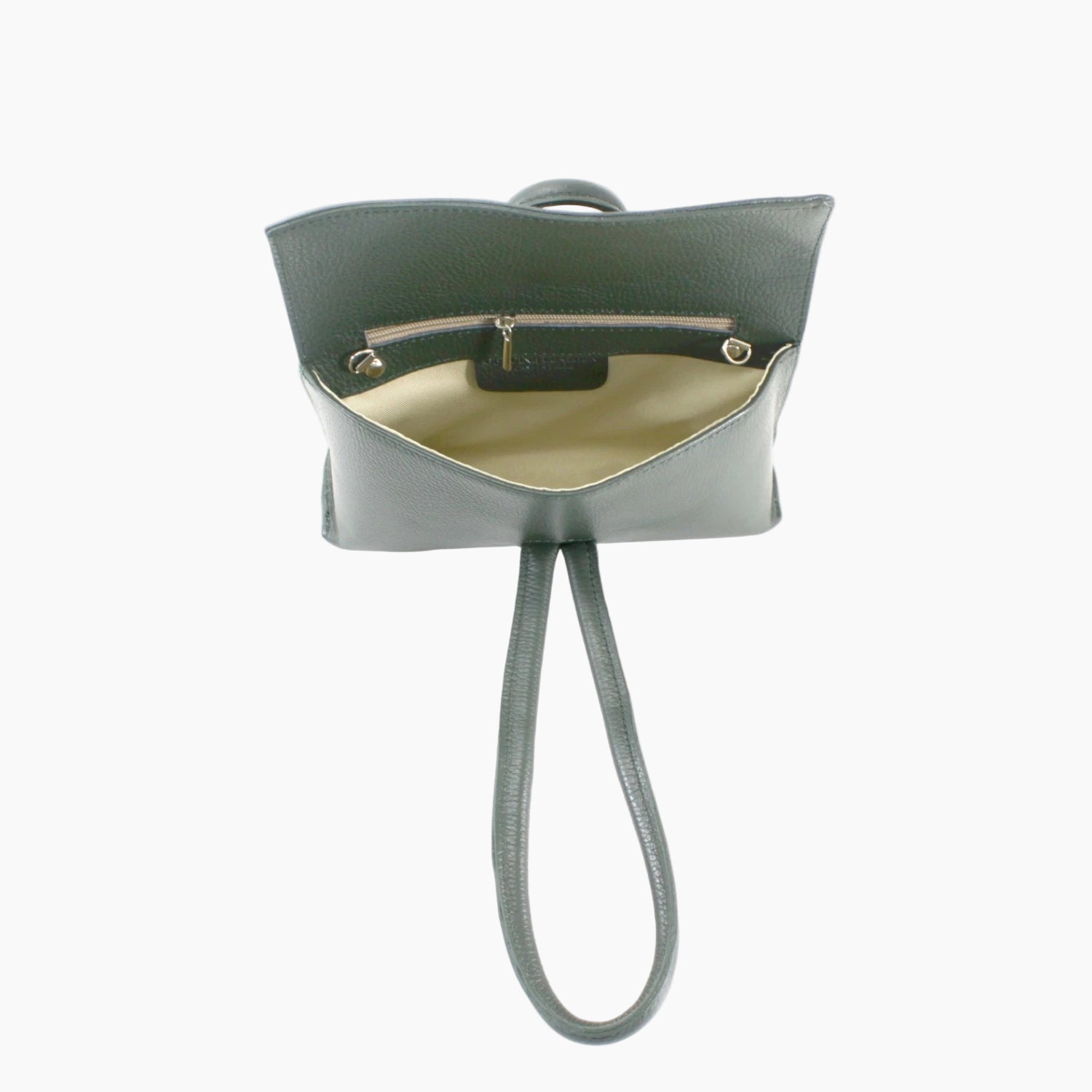 Green handbag with a long strap 