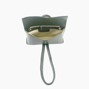 Green handbag with a long strap 