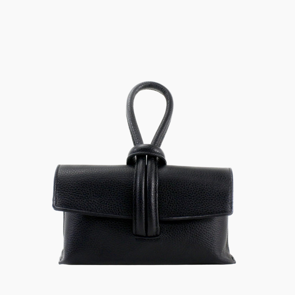Black leather handbag with a strap 
