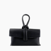 Black leather handbag with a strap 