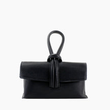 Black leather handbag with a strap 