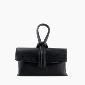 Black leather handbag with a strap 