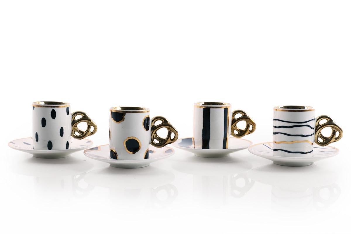 S/4 BLACK & GOLD PORCELAIN COFFEE CUPS - FLTRD UAE
