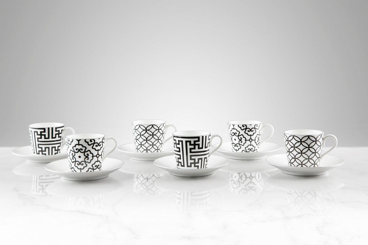 S/6 FINE BONE COFFEE CUPS MULTICOLOR DESIGN - FLTRD UAE