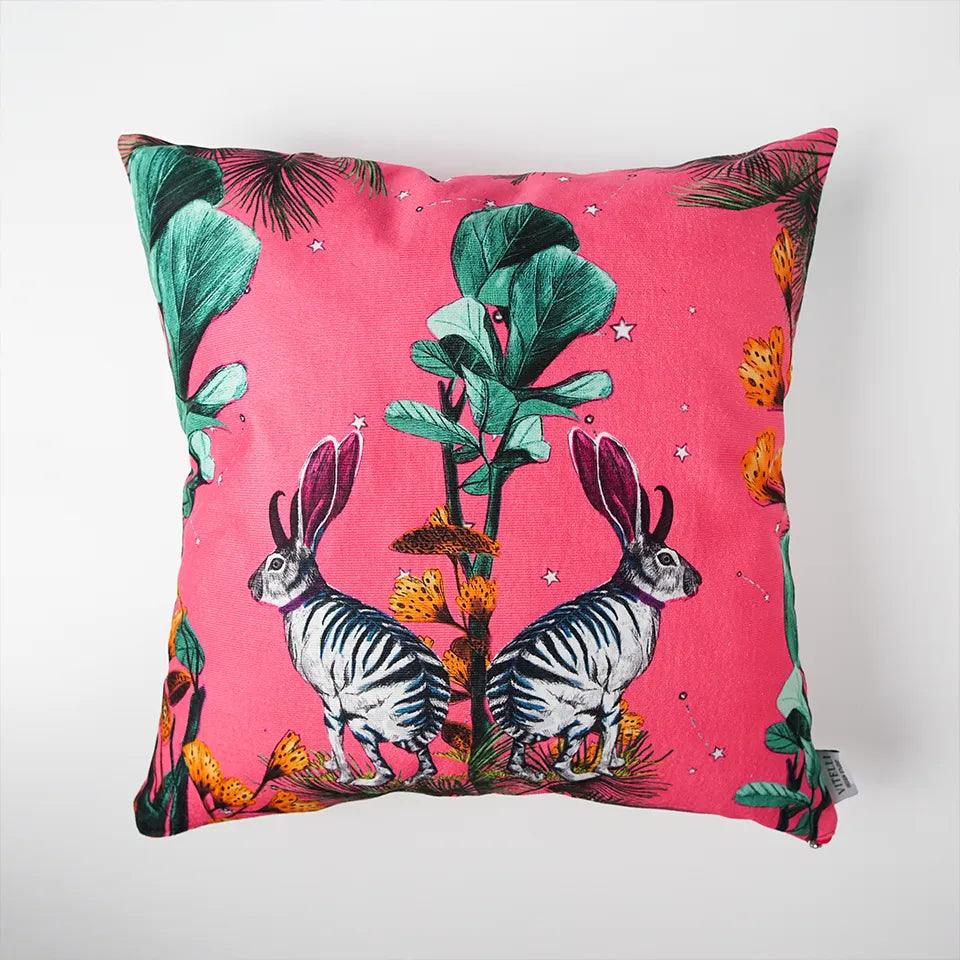 Wonderland Pink Rabbit Throw Pillow Cover - Vitelli Design Studio UAE