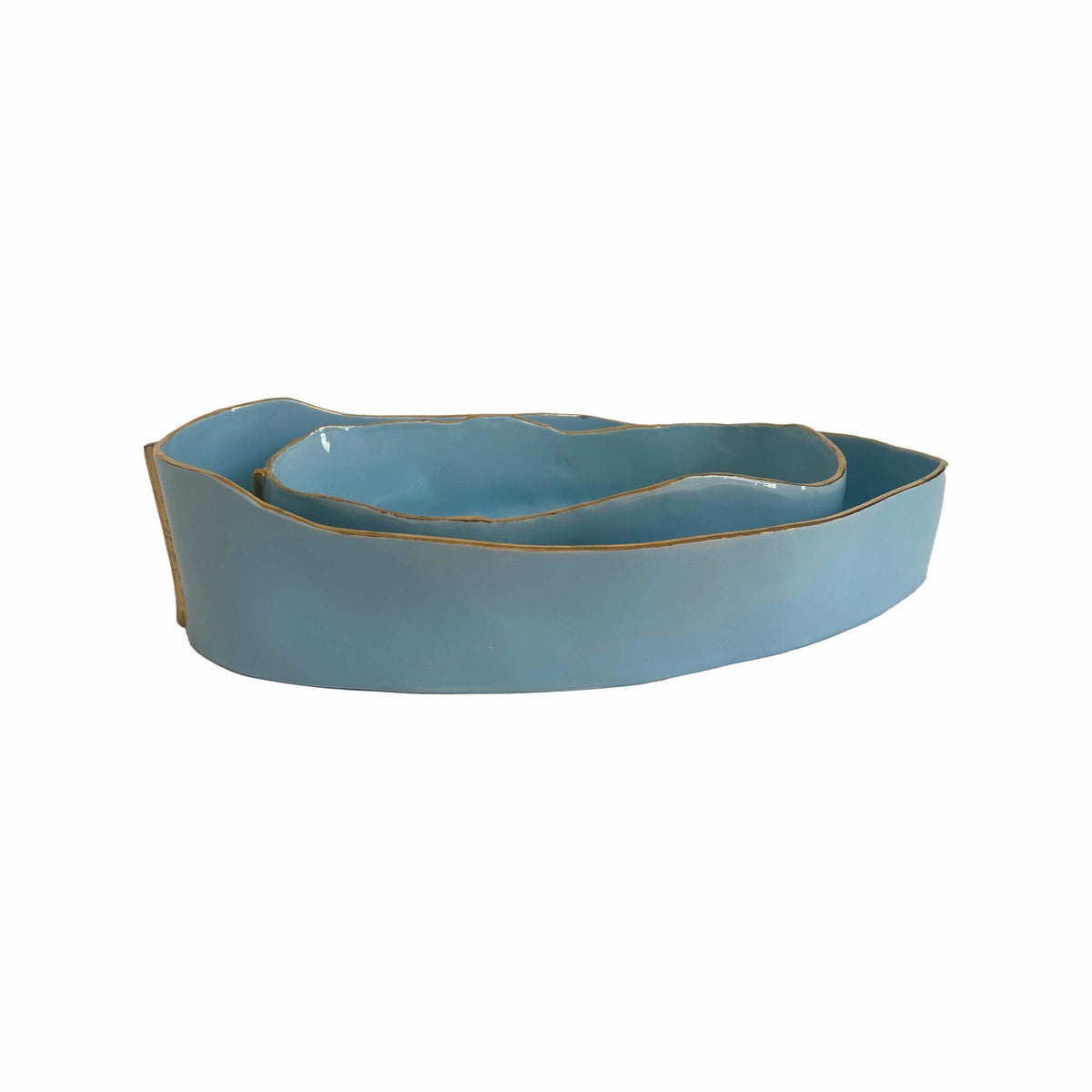 The Modern Stripes Ceramic Oval Bowl - Blue - FLTRD UAE