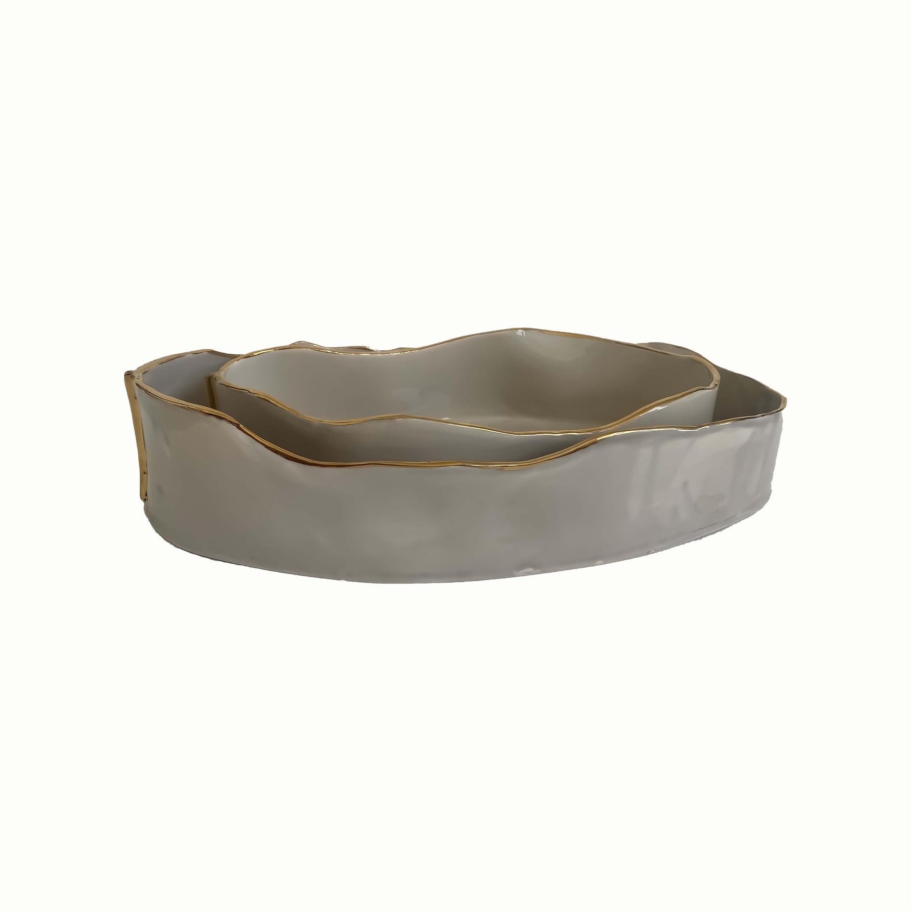 The Modern Stripes Ceramic Oval Bowl - Grey - FLTRD UAE