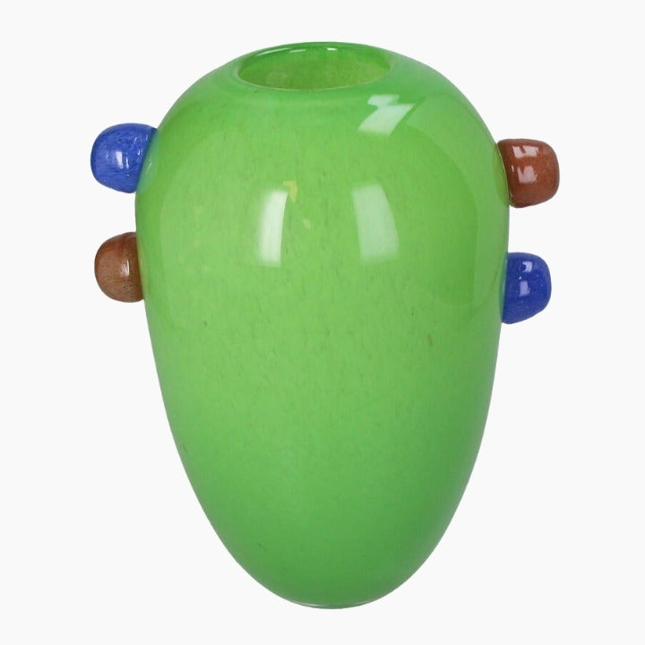 Green vase with brown and blue accents 